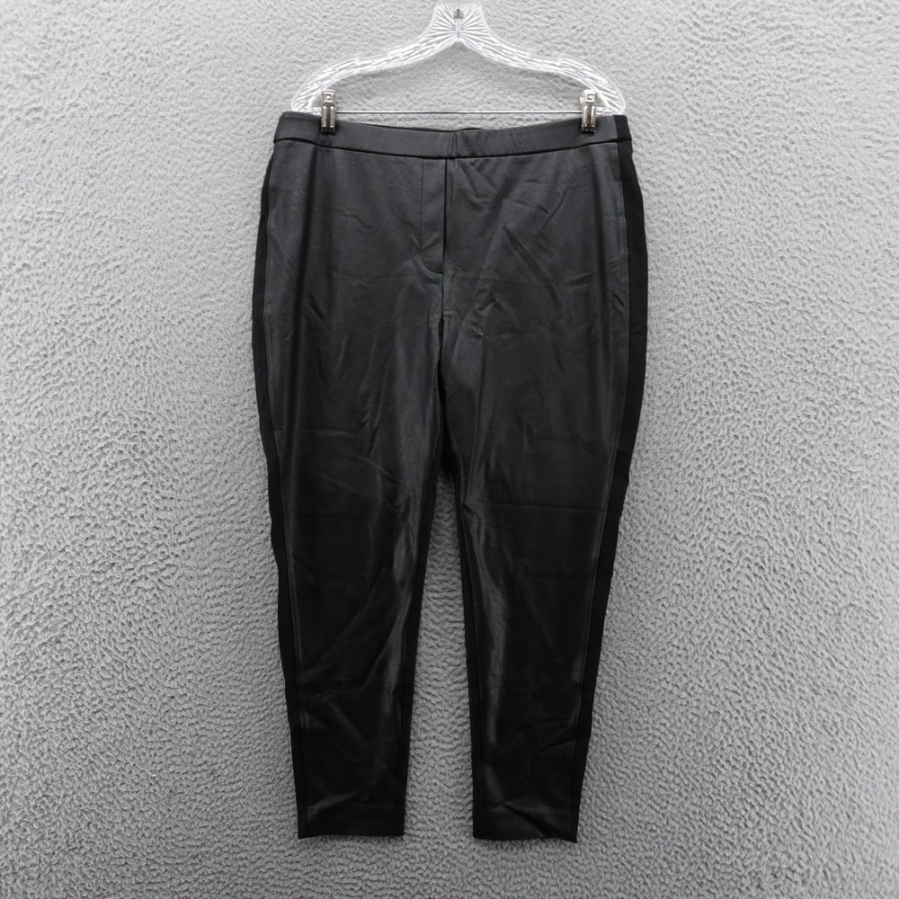 NWT Chicos Leather Front Ponte‎ Knit Slim Pants Size 3 US 16 Petite Black Womens